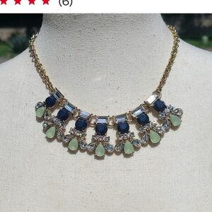Green Blue Flower Lucite Rhinestone Gold Tone Chunky Statement Necklace